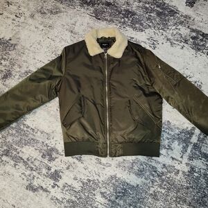 Forever 21 Olive Bomber Jacket with Cream Collar